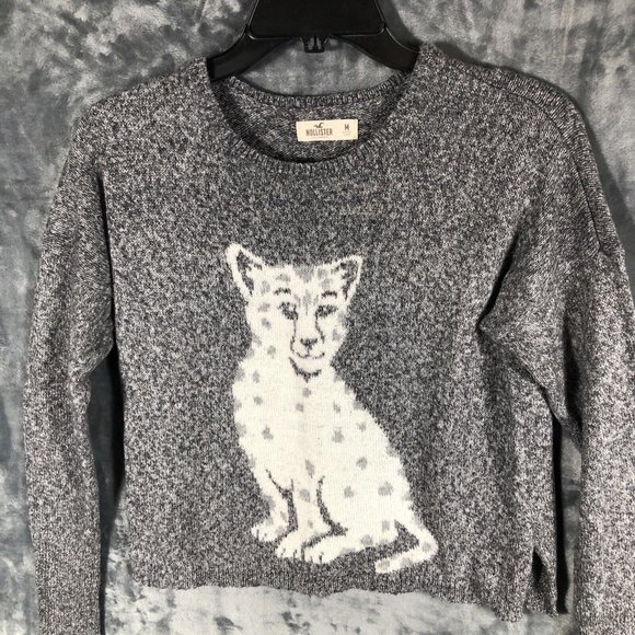 Hollister Woman’s Sweater Baby Leopard Grey Long Sleeve Pullover Size Medium - Picture 7 of 11